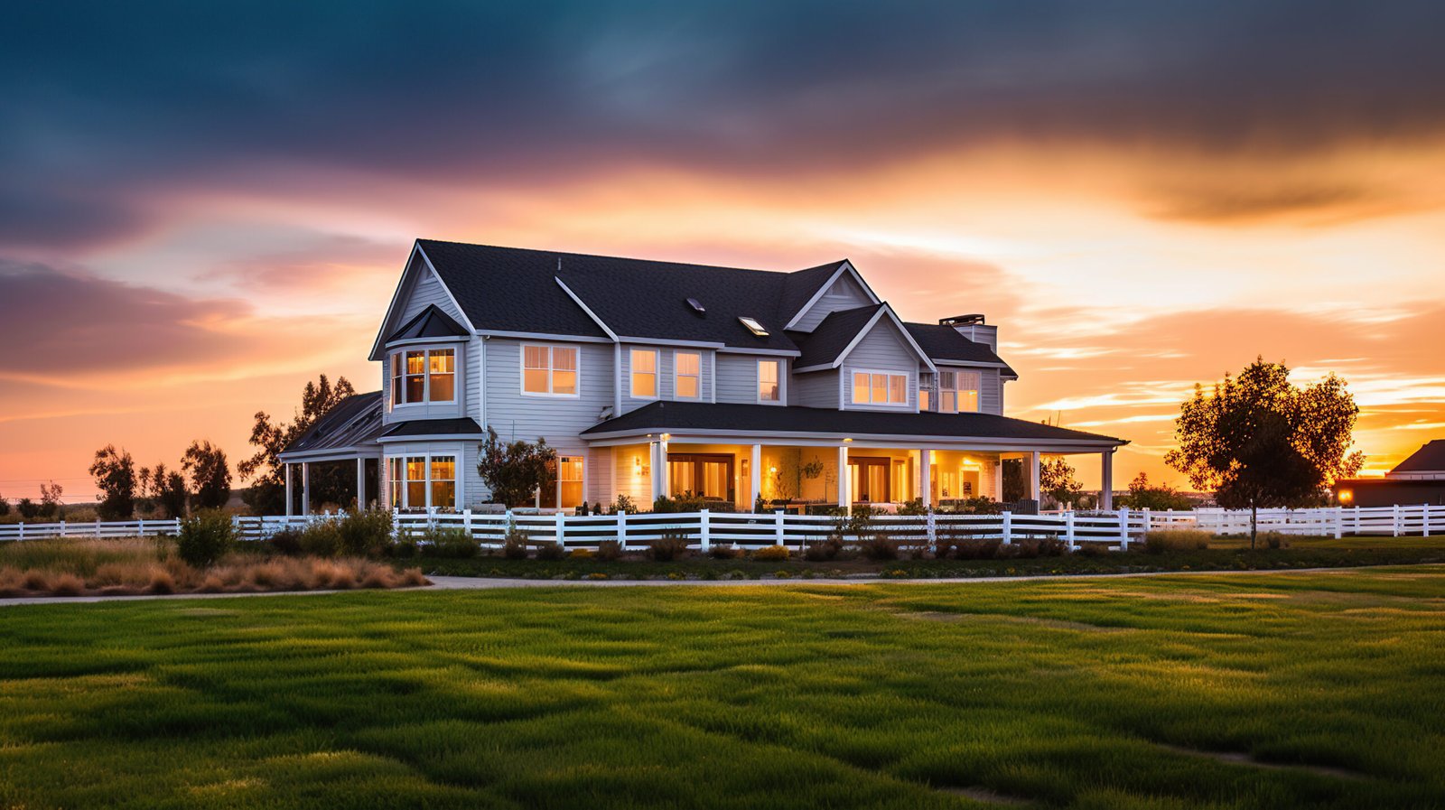 modern farmhouse on meadow hill generative ai